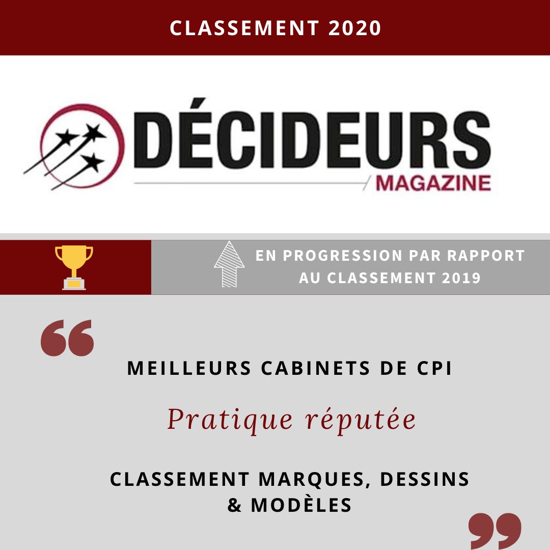 [NOUVELLE ACTUALITÉ] Le Cabinet GUIU - JurisPatent est lauréat du classement 2020 des meilleurs cabinets de Conseils en Propriété Industrielle au plan national, établi par Décideurs Magazine - Groupe Leaders League !