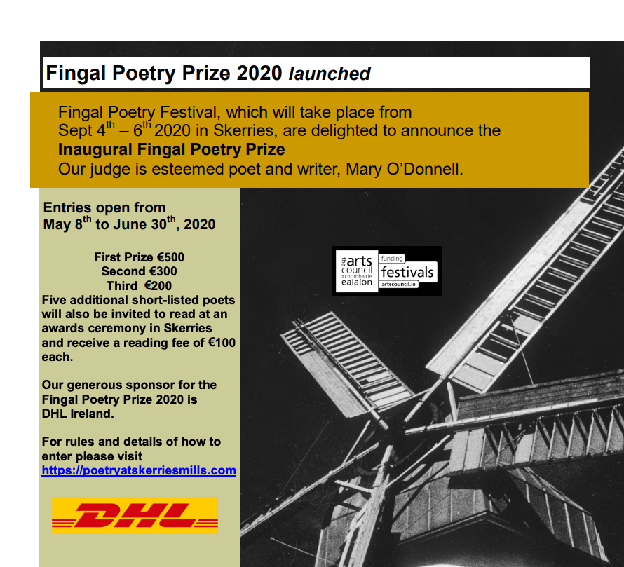 poetryireland's tweet photo. The 2020 Fingal Poetry Prize is now open for entries, with a closing date of 30 June. Full details 👇  
https://t.co/Xng3sLAyae https://t.co/pWi8kvCKc3