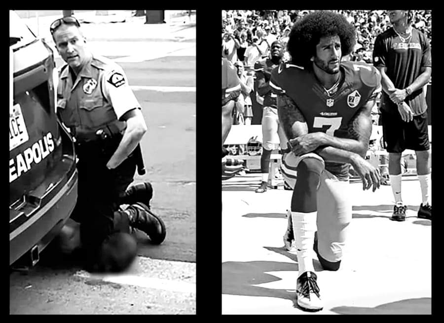 One of these men was hated and threatened for taking a knee to stand against police brutality.

The other killed a man.

#WhyWeKneel #badcop #icantbreathe
