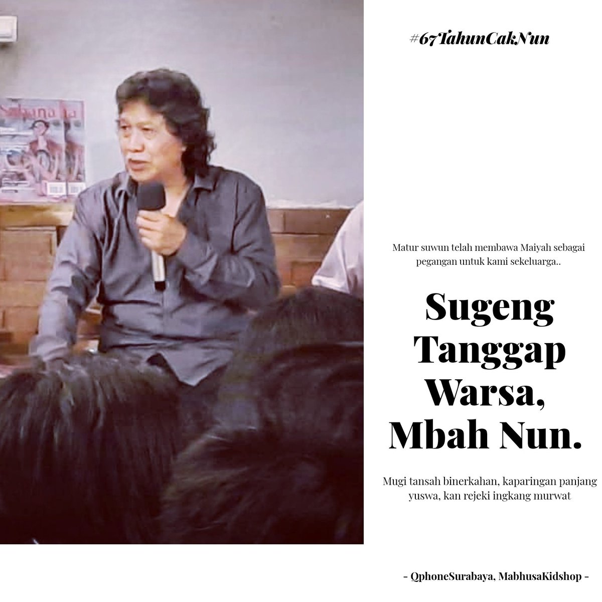haritelo's tweet photo. Sugeng Tanggap Warsa Mbah Nun. Matursuwun sanget. #67TahunCakNun https://t.co/rXwXueGfPV