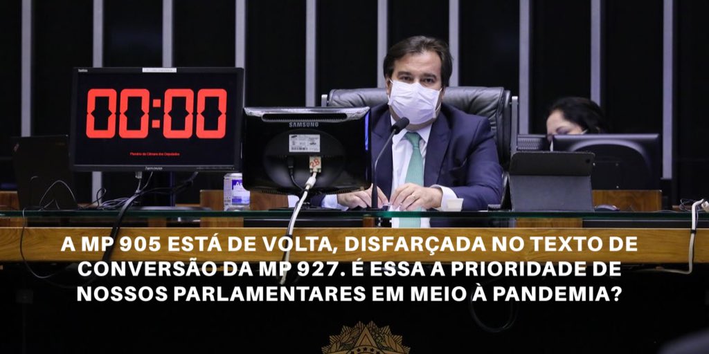 ajd_brasil's tweet photo. A AJD denuncia: enquanto a população sofre com a perda de renda e o adoecimento causados pela #COVID19 e pela redução das condições de vida, a Câmara inclui em pauta a conversão da MP 927 em lei. E com um golpe: trazendo de volta os dispositivos mais nefastos de #MP905 #MP927 https://t.co/Wrzx8NvqcC