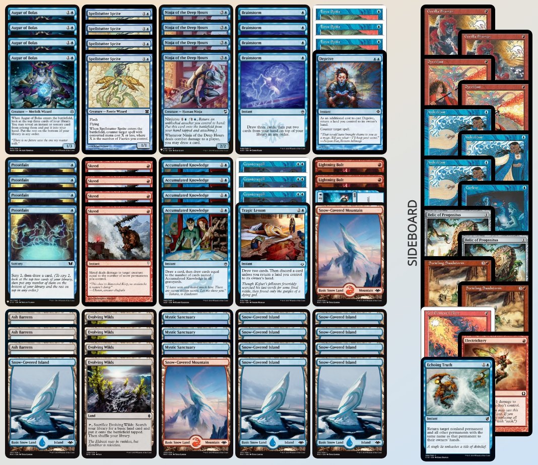 Izzet Faeries/Delverless Delver (sometimes with Delver)-Proof you can cast Brainstorm for under $1000-Premiere control/tempo deck-Feels like a Legacy deck-Cheap af