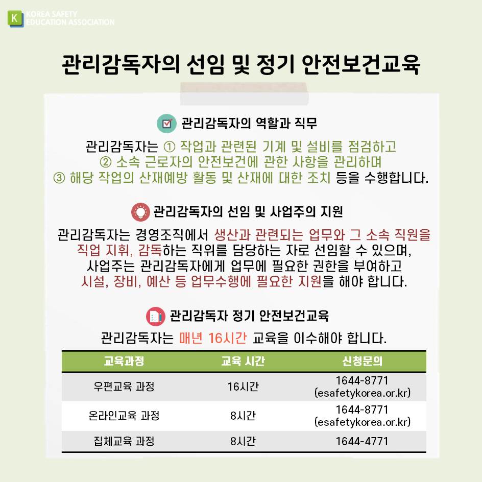 safety900's tweet image. [대한안전교육협회] 사업장 안전보건관리
사업장의 안전보건관리를 위한 체계와 교육에 대해 알려드립니다!
#대한안전교육협회 #안전보건교육 #사업장안전보건교육 #관리책임자교육 #관리감독자교육 #관리책임자 #관리감독자 #안전보건관리체계 #사업장산재예방