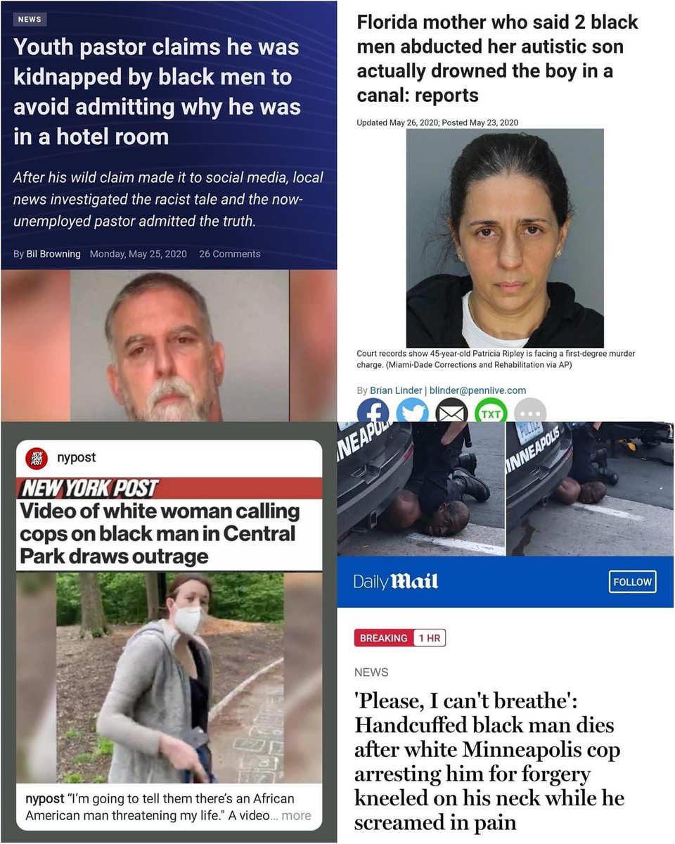 RACISTS the other plague that stays harming/killin Black folks. These 4 incidents took place in less than a week’s time. But sure, let’s keep on pretending racism is not a thing anymore & we need to stop w/the racebaiting nonsense.🙄 #GeorgeFloyd #ChristianCooper #ThisIsAmuriKKKa