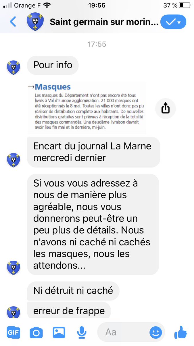 FranckEhlinger's tweet photo. @stgermainmorin voici ce que nous répond la commune à une demande toute simple de masque. Faudrait revoir la communication de cette municipalité. Rdv le 28 juin. https://t.co/5EPBZijpOa