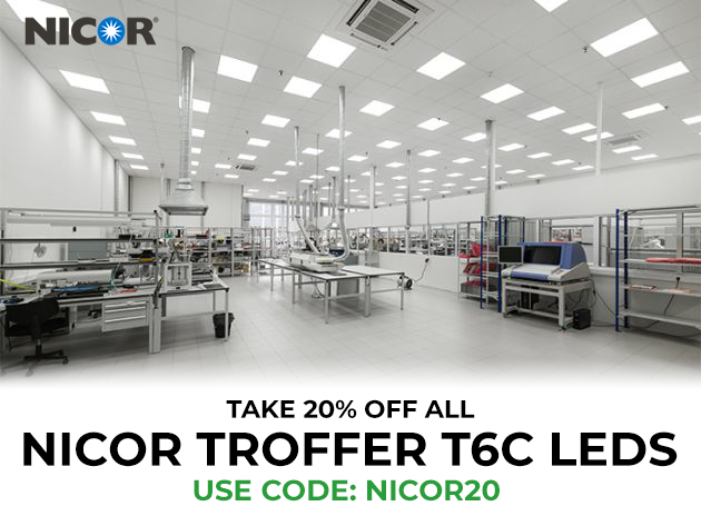Take 20% off all T6C series NICOR Troffer LEDs, available on our website! Upgrade your healthcare, offices, manufacturing spaces, and more with affordable NICOR Troffer LEDs. Use Code: NICOR20

Shop discounts here: ow.ly/yuy150zQFkc