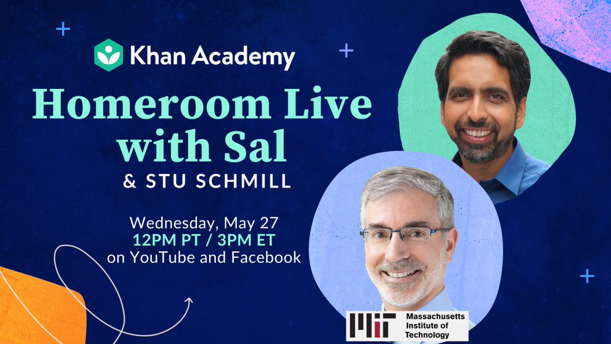 Daily homeroom with Sal and Stu Schmill. Live from Khan Academy. Wednesday at 12:00 p.m. P.T. / 3 p.m. E.T. on Youtube and Facebook.
