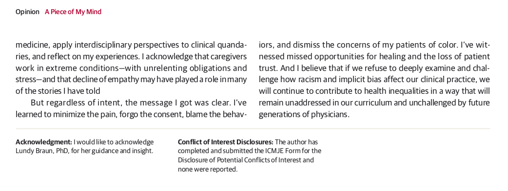 In medicine, we know that there is an implicit “silent curriculum” taught to medical students even that suggests that patients of different races should be treated differently  @JAMA_current https://jamanetwork.com/journals/jama/article-abstract/2293299