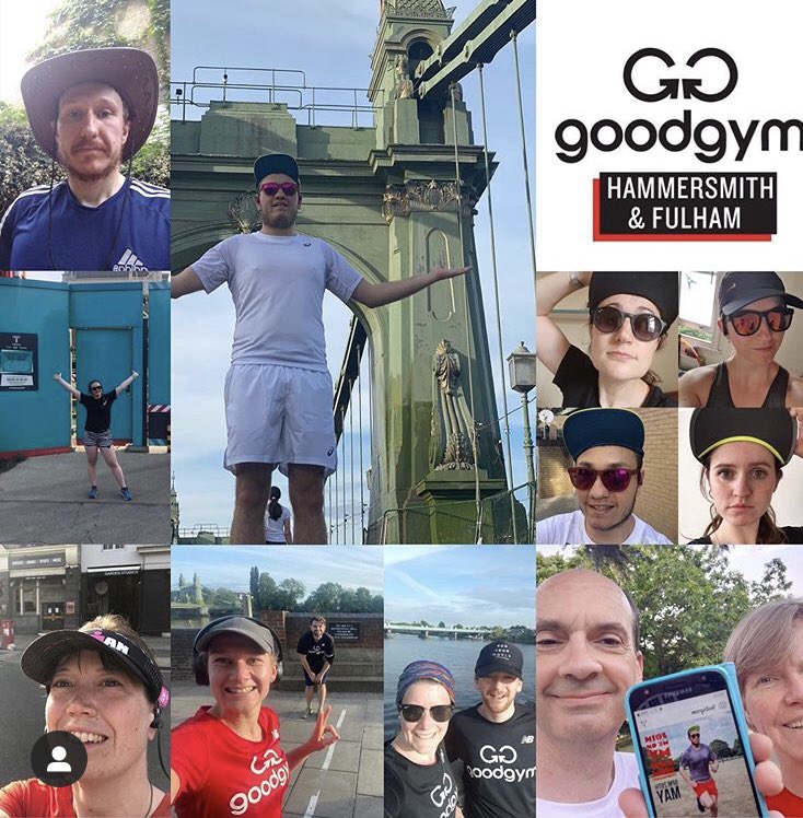 FaganHelen's tweet photo. Socially distancing run to virtually join Speedy on his final 10km run after 10k a day for the last 30 days. Well done Johnny! Even though I didn’t see any other @GoodGymHF runners from afar - the hats are all fabulous guys! https://t.co/g3CiiWAnSX