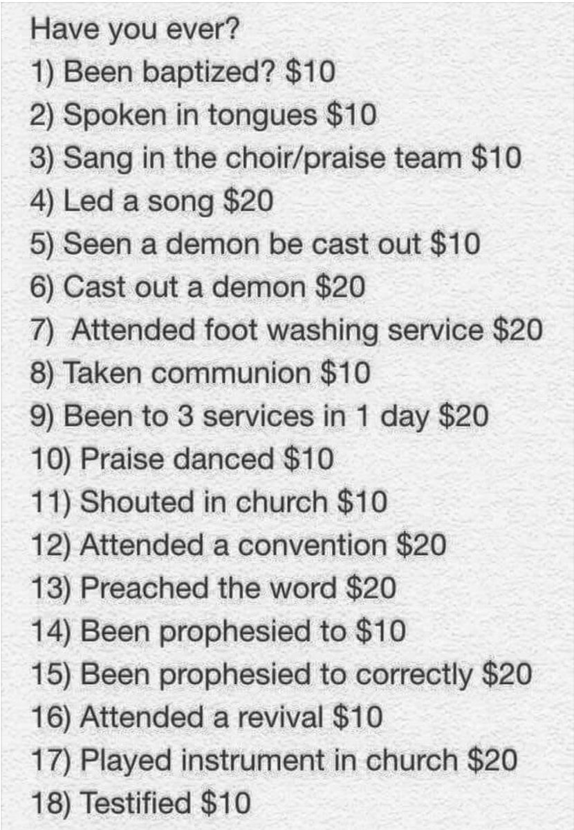 A game for folk who left religion. Post your score.I got $210. Counted $30 on baptism cos I got baptised twice as a kid, and once as an adult.