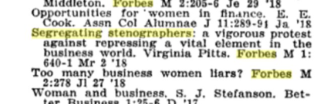 It's right here. Forbes magazine, in March 2nd 2018, published Virginia Pitts' pro- #segregation article for stenographers after abolishonists were trying to end the practice.