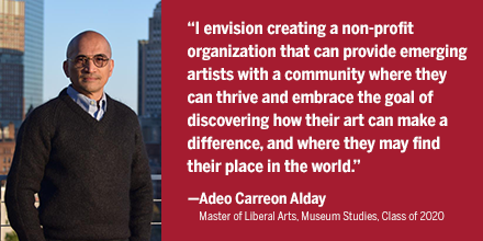 HarvardExt's tweet photo. It was challenging for Adeo to manage his time but he was driven by a goal. "I envision creating a nonprofit organization that can provide emerging artists with a community where they can discover how their art can make a difference." #HarvardExt20 https://t.co/sul9CJpp2h https://t.co/x9MWac0Jsc