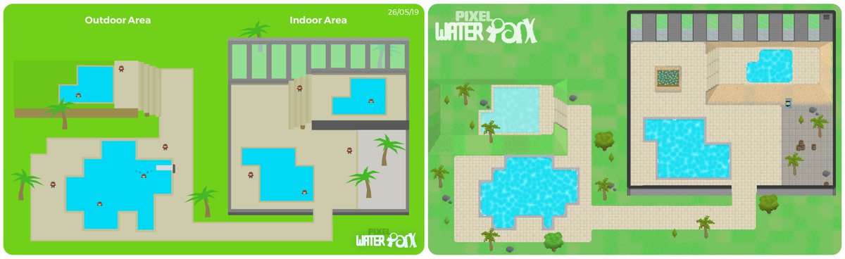 PixelWaterPark's tweet photo. I was just looking through some concept art and came across this little scene that I made exactly a year ago to the day!

Here is my best attempt at remaking it in the game in its current state 😁

#IndieDev #PixelArt #PixelWaterPark 🌊 https://t.co/0WNtk39R3t