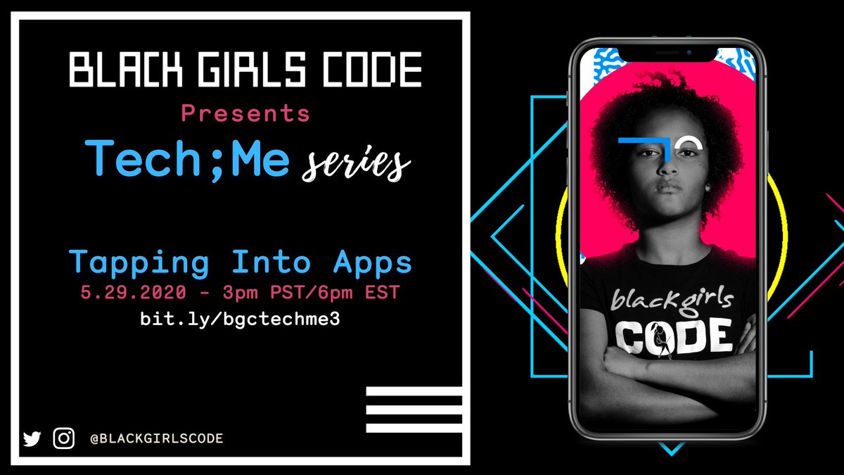 BlackGirlsCode's tweet image. Three days until our next #TechMe workshop! Let us show you just how easy it can be to build your own mobile app. “Tapping Into Apps” is an intro session for beginners of all ages. It&apos;s going down on 5/29 at 3PM PST/ 6PM EST. Register here: bit.ly/bgctechme3