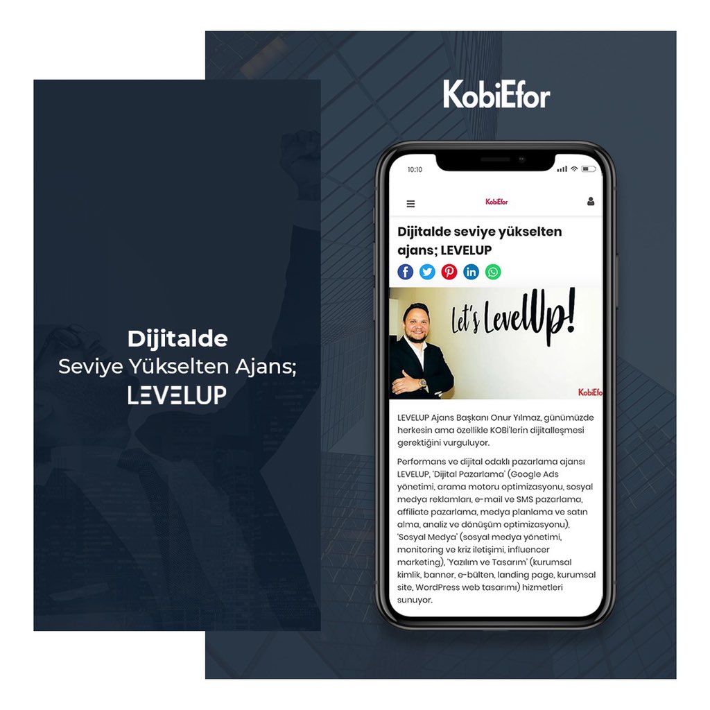 Kofi Efor dergi röportajından alıntı; Müşterilerine “Let’s LevelUp (Hadi seviyemizi yükseltelim)” diyen LEVELUP; müşterilerinin kar, satış, itibar, marka algısı, markalaşma, fayda/maliyet ve dijitaldeki seviyesini yükseltmeyi amaçlıyor.

#DijitalPazarlama #SosyalMedya #Tasarım