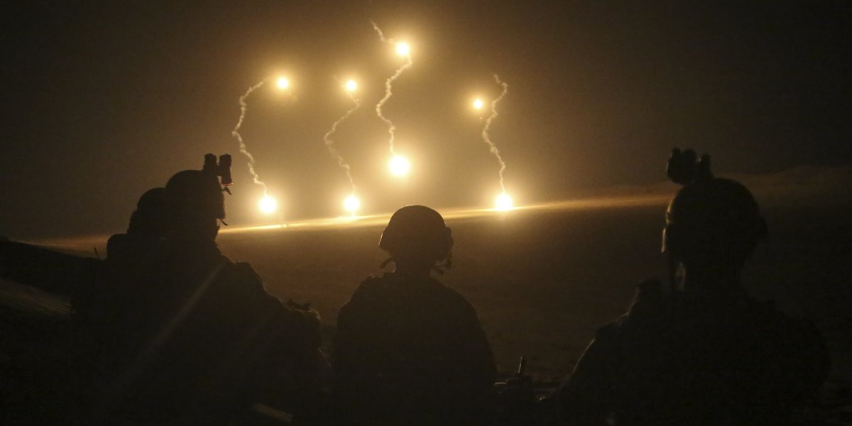 Let It Shine Fire support Marines assigned to Fox Company, Battalion Landing Team 2/8, @26MEU, observe an 81mm mortar illumination during a Fire Support Coordination Exercise in the United Arab Emirates, during routine sustainment training.