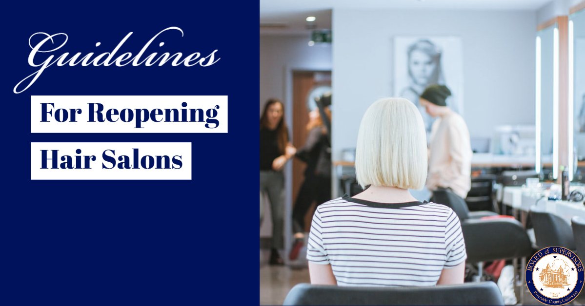 Hair salons are now open in Riverside County. To see state guidelines for reopening safely, click here: ow.ly/NKds50zQJQ3.
#COVID19 #Coronavirus #Reopening #RiversideCounty #RivcoNow #HairSalons #Barbers