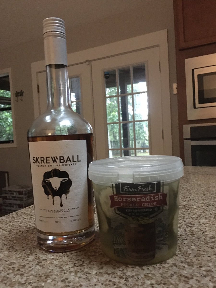 LewSmokin's tweet photo. If her tubes weren’t tied I’d be questioning my wife’s purchase of the pickles with the Skrewball  Whiskey. https://t.co/K21CwnhWBj