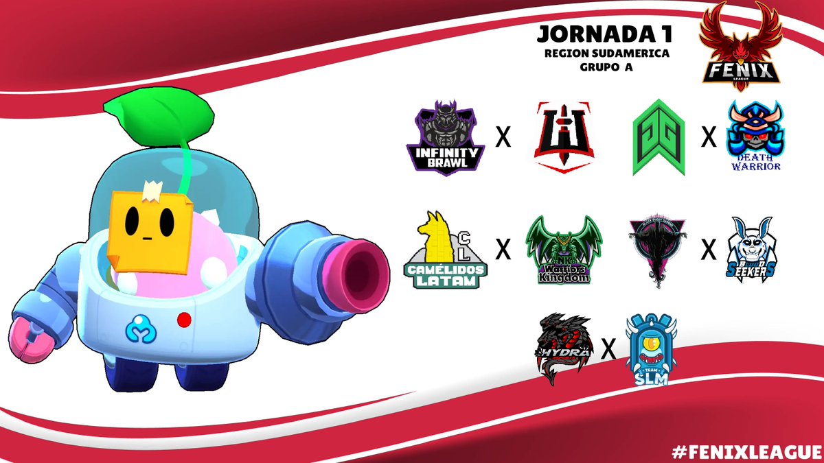 #BS | Fenix League #4 Región Sudamérica
         Grupo A

26/05

<a href="/Hydra3sports_BS/">Hydra 3sports</a> 🆚 <a href="/TeamSLM1/">Team SLM</a>
⏰19:30hrs🇵🇪

@GravityGamingES 🆚 <a href="/DeathWarriorBS1/">DeathWarriorBS</a>
⏰22hrs 🇦🇷

<a href="/brawl_infinity/">Infinity Brawl</a>🆚@WendGG_ CL
⏰23hrs🇦🇷

<a href="/CamelidosL/">CamélidosLATAM</a> 🆚 <a href="/WarriorKingdom4/">Warrior's Kingdom</a>
⏰23hrs 🇨🇱

<a href="/BlackGhostGami1/">Black Ghost Gaming</a> 🆚 @BloodSeekersOp
⏰