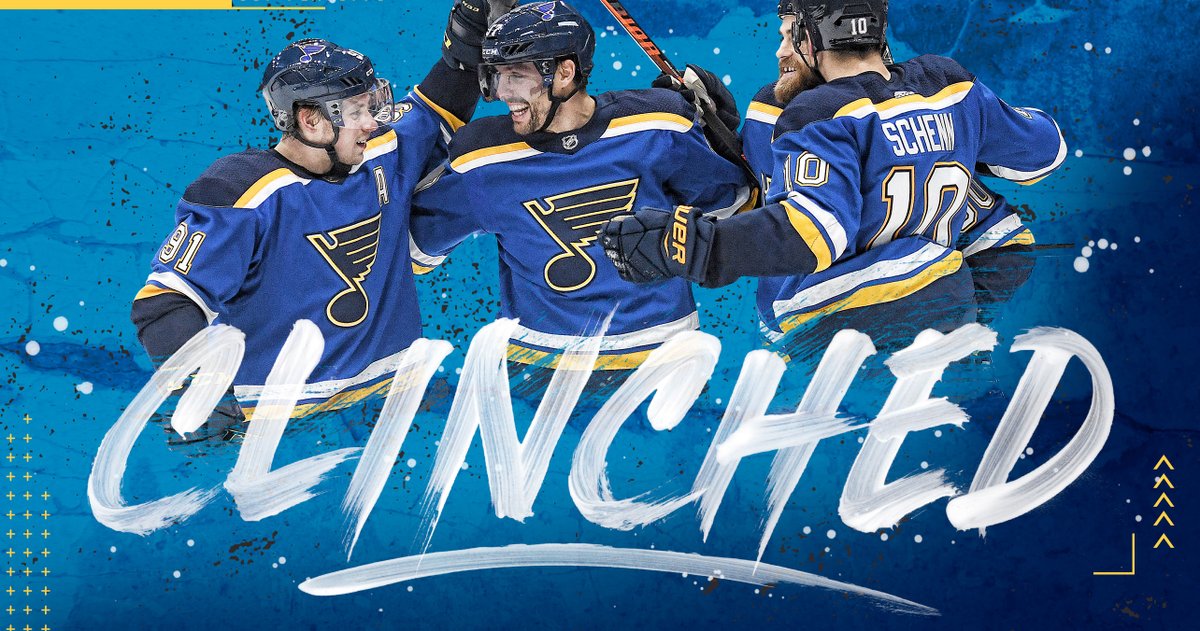 StLouisBlues's tweet image. We haven’t played in awhile, but today we clinched a playoff spot and the Central Division title!!! Who's ready to defend the Cup?!!!! #stlblues
