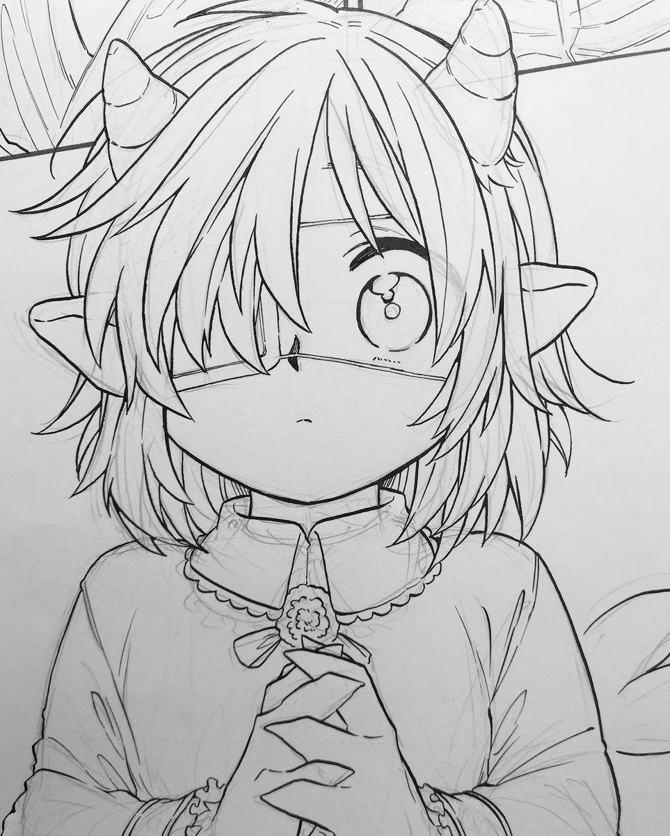 ペン入れ(だけ)終わった〜消しゴムかけ面倒い〜はやく描き込みたい 