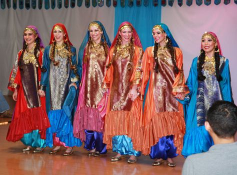 These are dance costumes worn by various cultural groups in Egypt. Some of these are also western influenced.