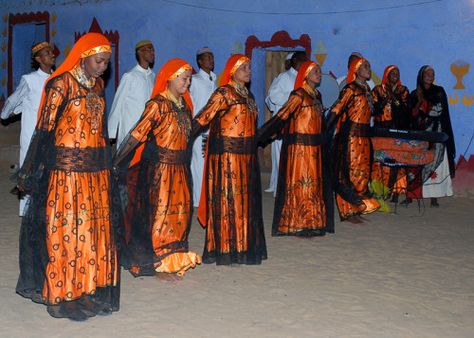 These are dance costumes worn by various cultural groups in Egypt. Some of these are also western influenced.