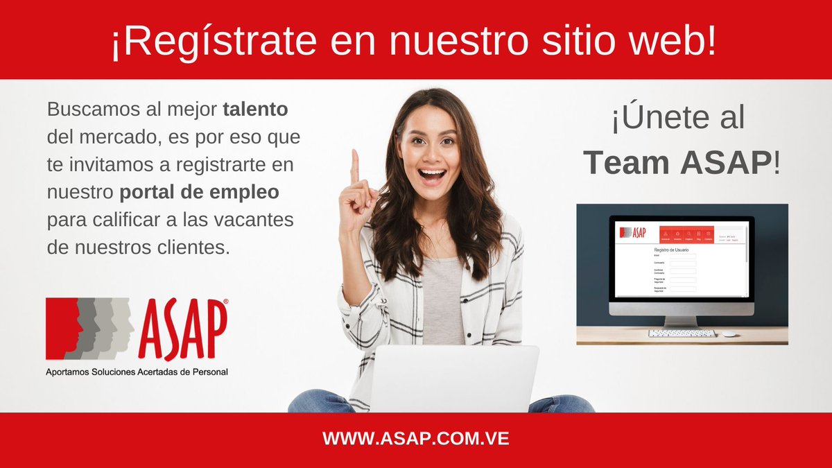 ASAP_News's tweet photo. Te invitamos a registrarte en nuestro portal web para optar por las mejores vacantes de nuestros clientes.
http://190.94.209.131/CandidatePortalWeb/Security/Register
#Curriculum #Trabajo #Empleo #HomeOffice #ASAP #Caracas #HeadHunter #BPO #HumanManagement #RollplayVenezuela https://t.co/ZLhg9Nnec2