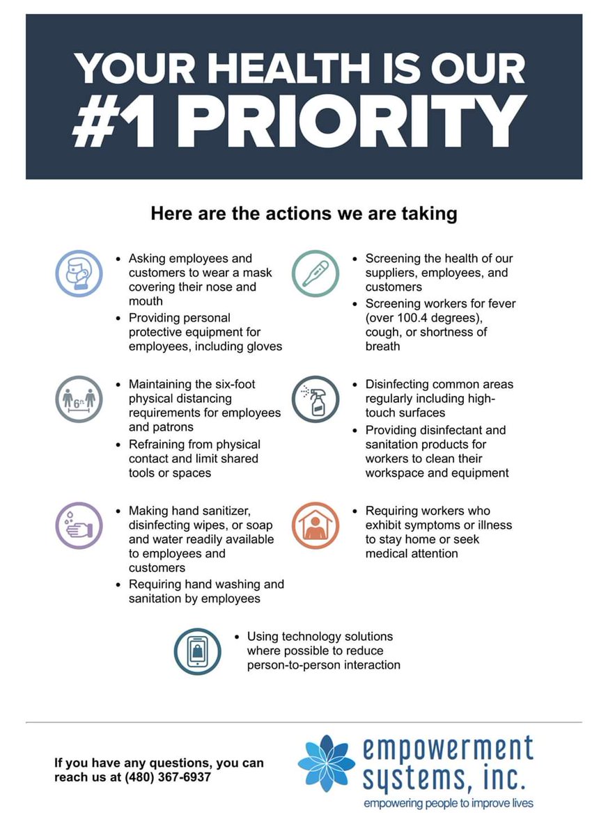 EmpowermentSys1's tweet photo. #EmpowermentSystems is officially re-opening our office on June 1st at 9am. We are excited to get back to assisting our clients face to face. Please take a look at these precautions to ensure the health and safety of our staff and clients. https://t.co/CT04Rt0kXC