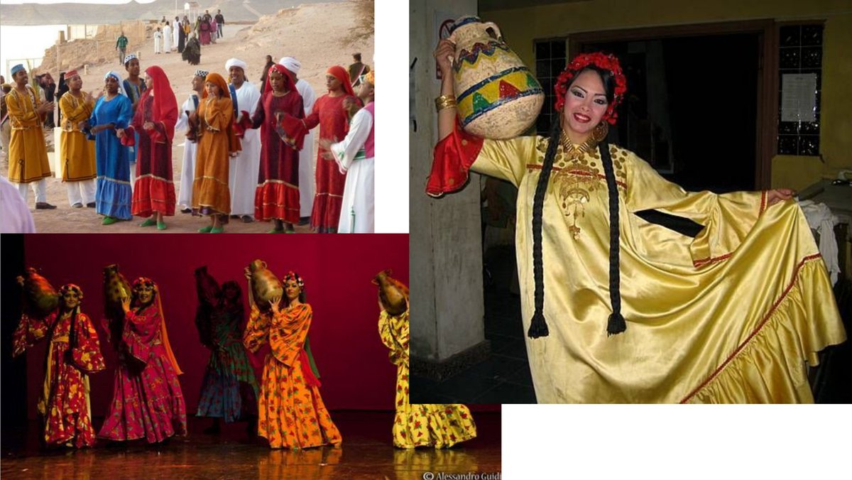 These are dance costumes worn by various cultural groups in Egypt. Some of these are also western influenced.