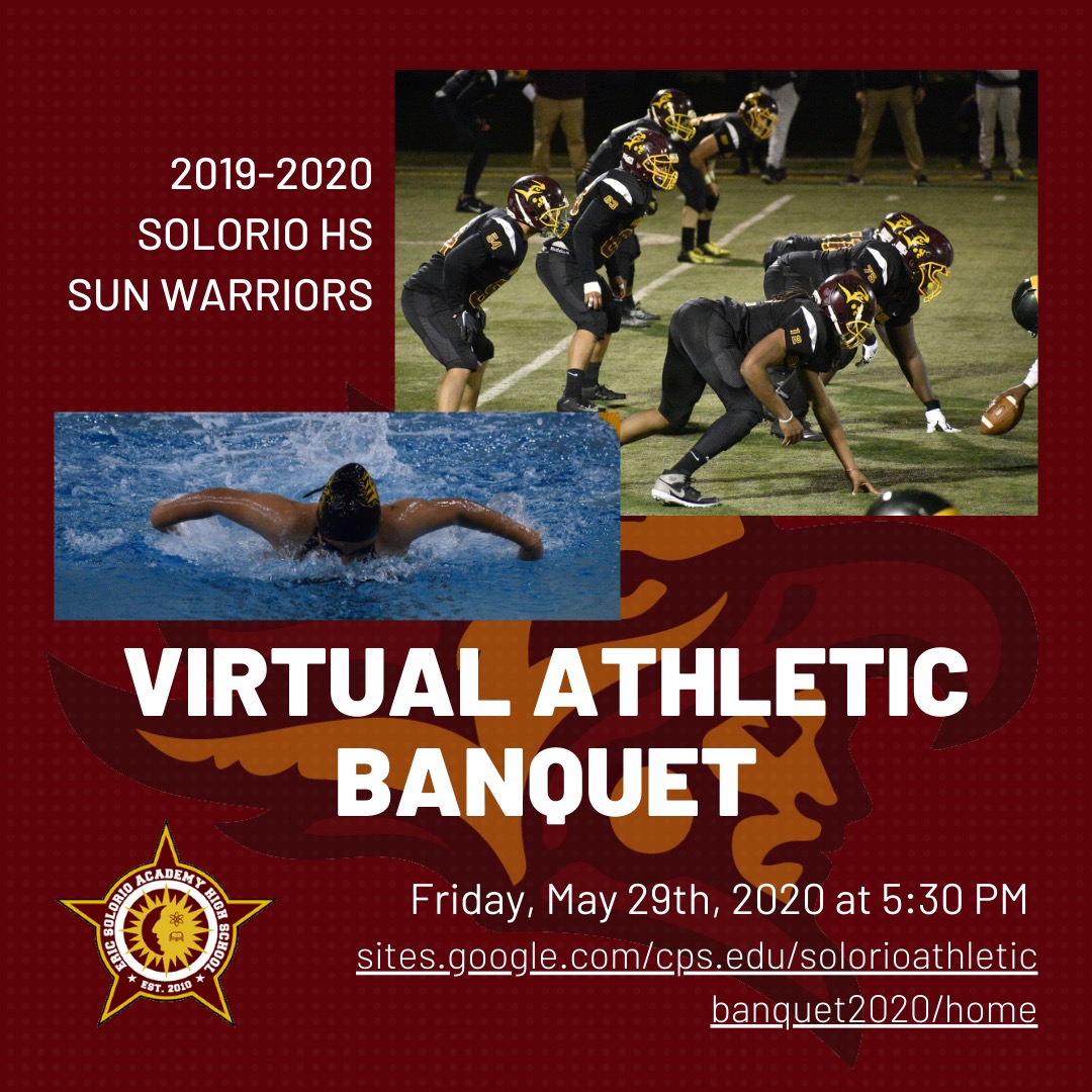 SolorioSports's tweet photo. Check out @SolorioHS virtual athletic banquet this Friday! See the flyer and program below. Don't miss out! #bleedmaroon https://t.co/6yNXRn1RRg