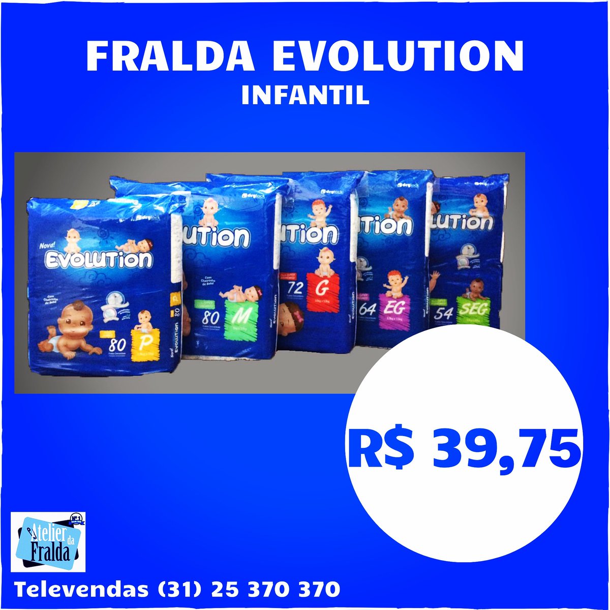 AtelierdaFralda's tweet photo. 👶🏻FRALDA EVOLUTION INFANTIL👧🏼
Tam. P, M , G , EG e SEG
R$ 39,75
☎️Televendas (31) 25 370 370
#gelabsorventes #fraldadescartável #superabsorventes #retençãodeumidade #fraldaanatômica #fitasadesivasreajustáveis
#cuidardobebê #cuidarcomamor #cuidardapele #pazebem https://t.co/qvseQZgpDu