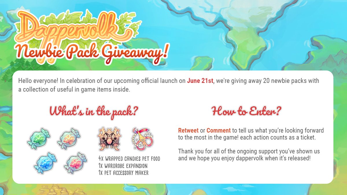 dappervolk's tweet photo. A little pre-launch giveaway! We'll be picking winners at launch week so everyone has until then to enter! 🥳

#dappervolk #gamedev #giveaway #gamelaunch #animalcrossing #neopets #gaiaonline https://t.co/RNJgVhpcL2