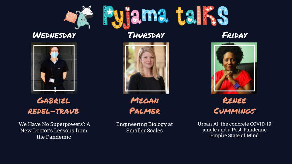 PyjamaTalks's tweet image. Welcome back from a long Memorial Day weekend! We&apos;ll be coming back strong at the end of the week. We have @RedelTraub, a health care provider on the front lines, @meganjpalmer a  biotechnology expert, and @CummingsRenee an AI expert. Tune in each night at 6pm!