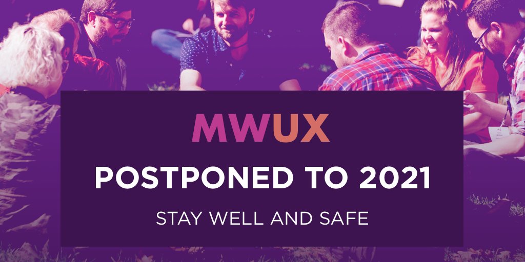 Regrettably, MidwestUX 2020 is postponed. We care about our UX community and their safety, so we’ve decided to move the conference to 2021. Get all the details at bit.ly/Midwest20Updat…. Stay safe and healthy out there!