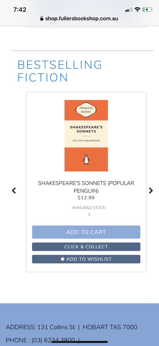 Rose_HMD's tweet photo. @FullersHobart goes online! Had to smile at ‘bestselling fiction’ ... anywhere else #Shakespeare making the bestseller list? #Tasmania #literature #books #readinginisolation https://t.co/V01NaMq16K