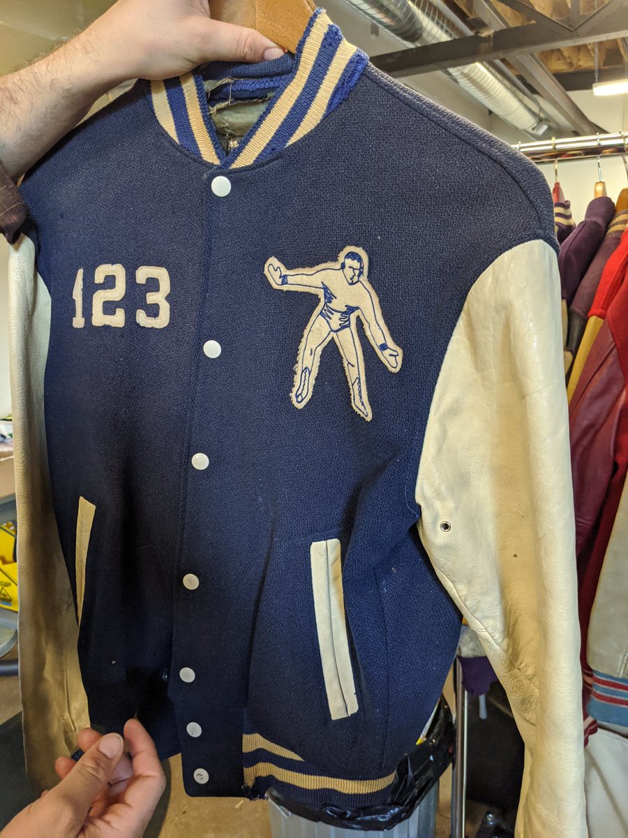 Benjamin is a cool guy with an extensive collection of old lettermen's jackets he was saving for future projects. Here are a couple of them.