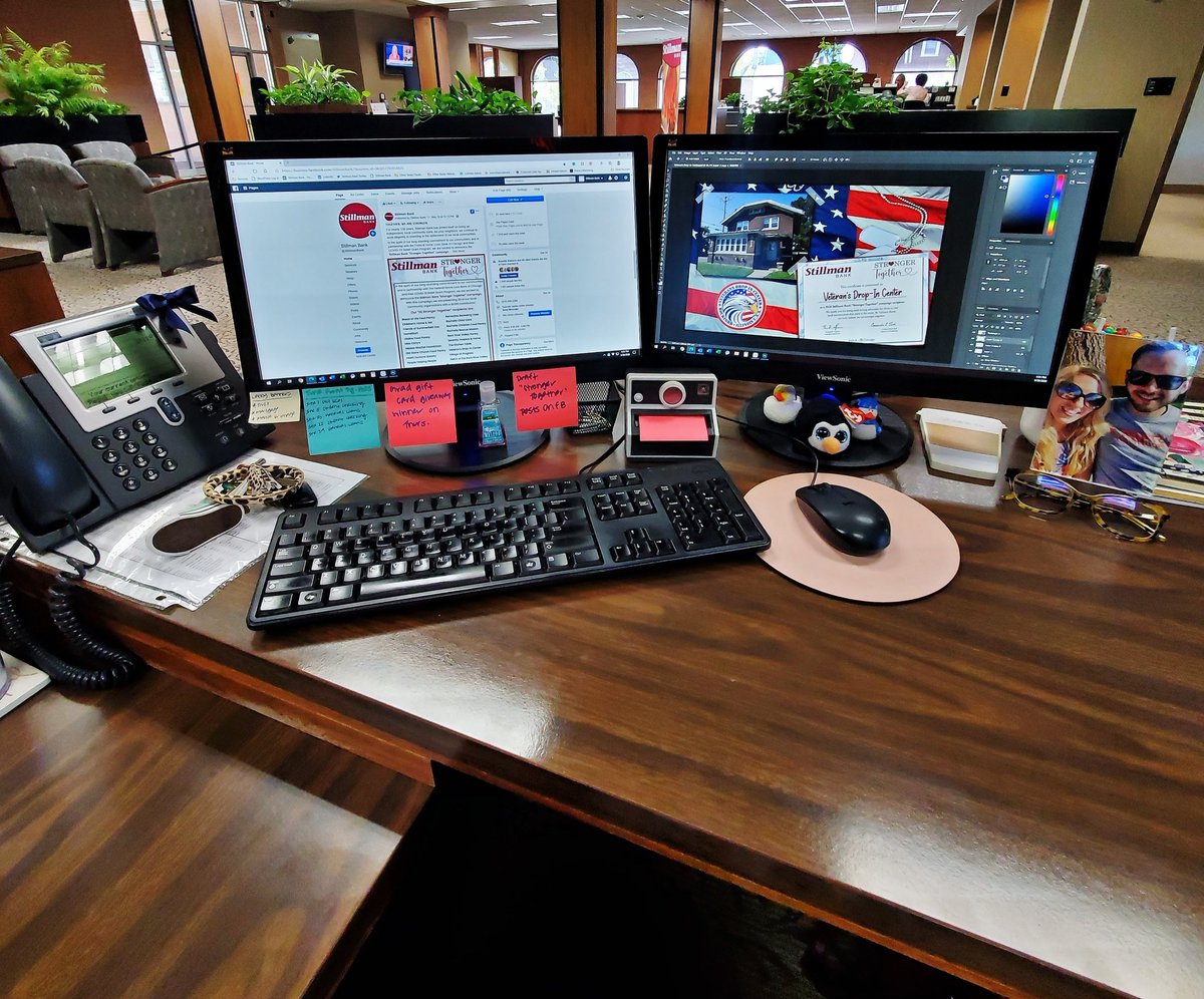 jenwheels's tweet photo. After almost 4 years on the job, I got a second computer monitor at work today. Here's to greater productivity/multitasking and much more real estate for my post-it notes. ππ #lemmeupgradeya #marketingspecialist #bankmarketer https://t.co/61ABPqUjs1