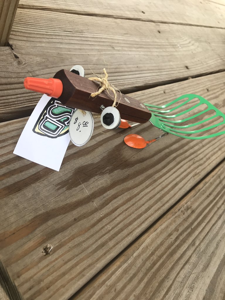 kostertsd's tweet photo. Four more transformed salvage designs ready! A hog ringer bird, pipe wrench dinosaur, kitchen utensil bird &amp; C-Clamp stick in the ground insect! TSD “junky to funky” one of a kind creations. https://t.co/YQazkp5DFg