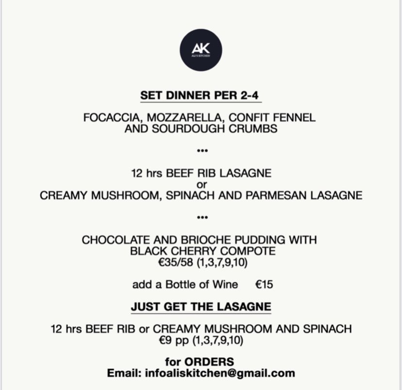 AlisKitchenCork's tweet photo. @eatforireland1 @pure_cork @CBA_cork @yaycork Back open for Takeaway Bakery & Deli and orders for Brunch & Dinner at home! Please RT and help spread the word we are back! Thank you #madeincork #akcork #akathome #bakedindacity https://t.co/GKlXQtNt0v