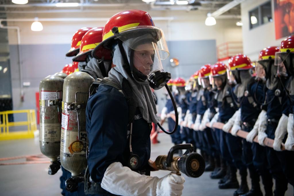 Every Sailor is a firefighter. #ForgedByTheSea #USNavy recruits conduct firefighting and damage control training at Recruit Training Command. RTC Great Lakes trains more than 35,000 recruits annually and is the Navy's only #BootCamp.