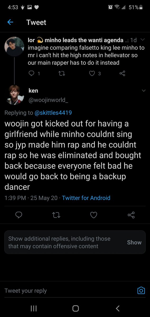 i also won't tolerate dragging skz to defend wooj...absolutely not its ot8 + woojin in this household