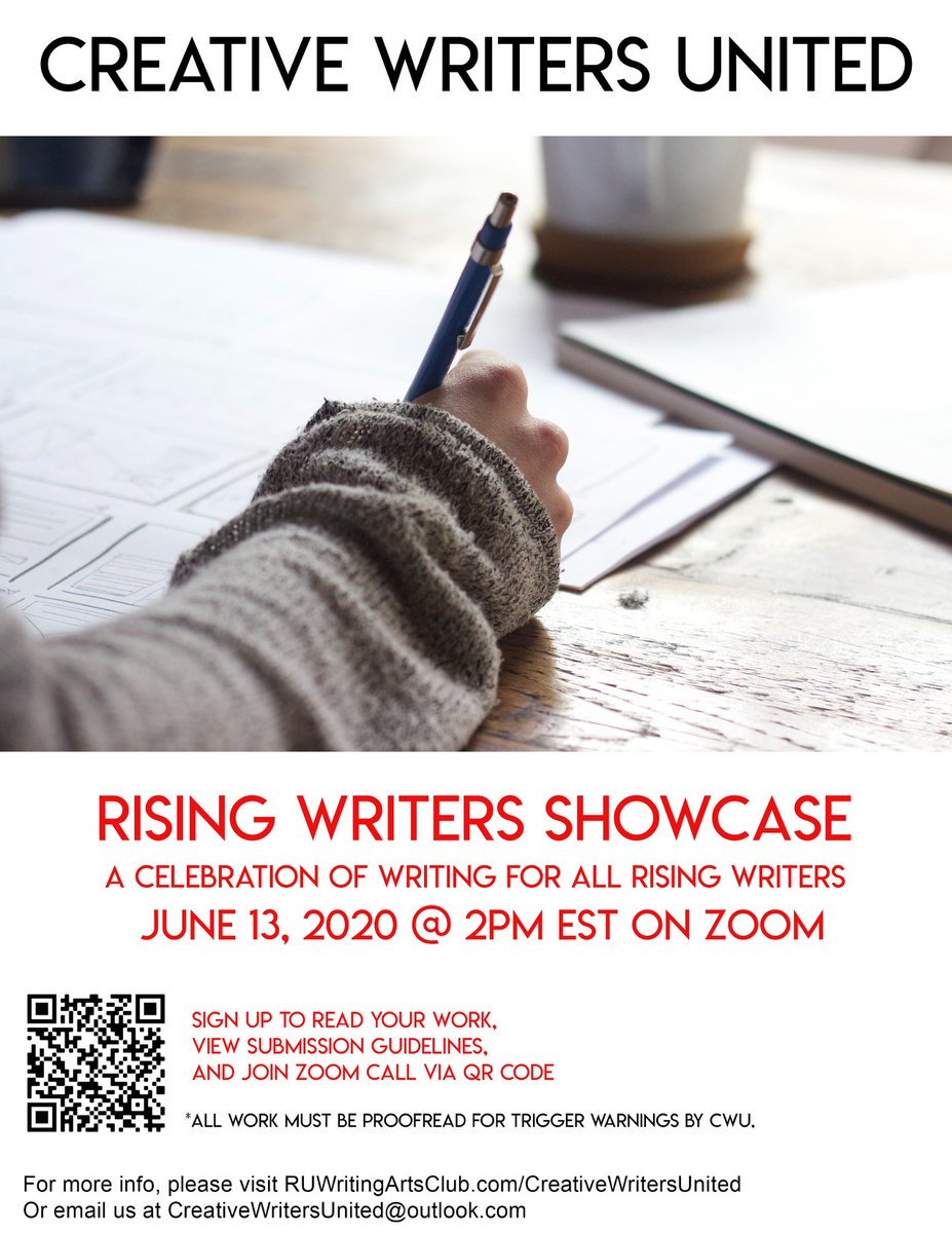 ruwc's tweet photo. Join us June 13, 2020 at 2pm via Zoom for the @cw_united Rising Writers Showcase! 

For more info visit https://t.co/yjJDEVk6tL https://t.co/3oi8PJNxwD