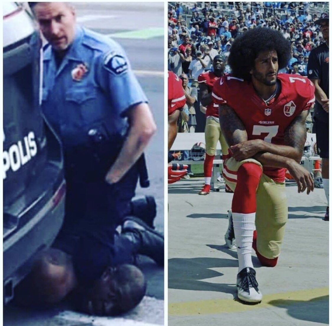 oldaccount313's tweet photo. Which knee is more offensive to you? #GeorgeFloyd #BlackLivesMatters https://t.co/V9XwA0w7G6