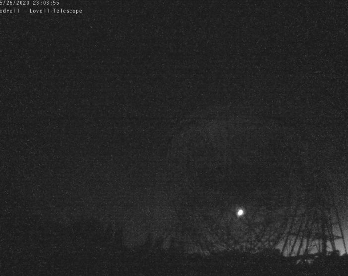The Moon setting within in the Lovell telescope.  http://www.jb.man.ac.uk/webcam/   #lovelltelescopewebcam  #jodrellbank