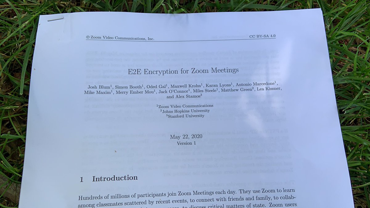 I’m sitting outside during quarantine reading Zoom’s new “E2E Encryption for Zoom Meetings” and it’s pretty interesting.First things I notice: I recognize some of these names, and it uses a Creative Commons license!