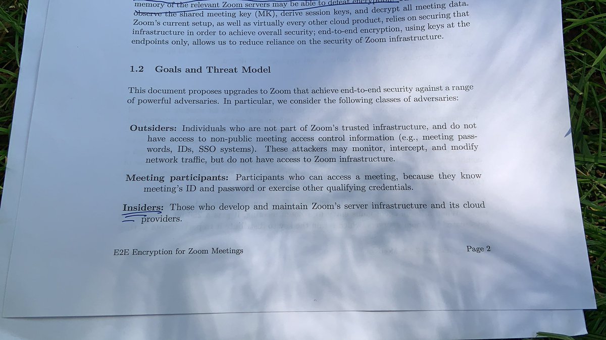 They include themselves in their threat model now! This is important because as a US company, and a company that operates all over the world (including China), governments can force Zoom (and any company) to spy on their users. The only way to mitigate this threat is real E2EE