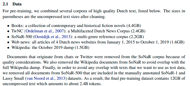 I was quite incorrect ... The 'BERTje' data sources are exactly _not_ only nl.wikipedia (unlike BERT), but also many books and news sites, where I would expect better spelling (maybe still some influence from nl.wikipedia poor spelling ??)
@Wietsedv #NLP #AI