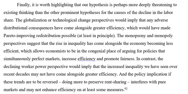 ... And if falling worker power has indeed been a major cause of rising inequality & low wage growth, & if these problems can't be addressed by making markets more competitive, it would strongly suggest that more should be done to promote workers' countervailing power. [/End]