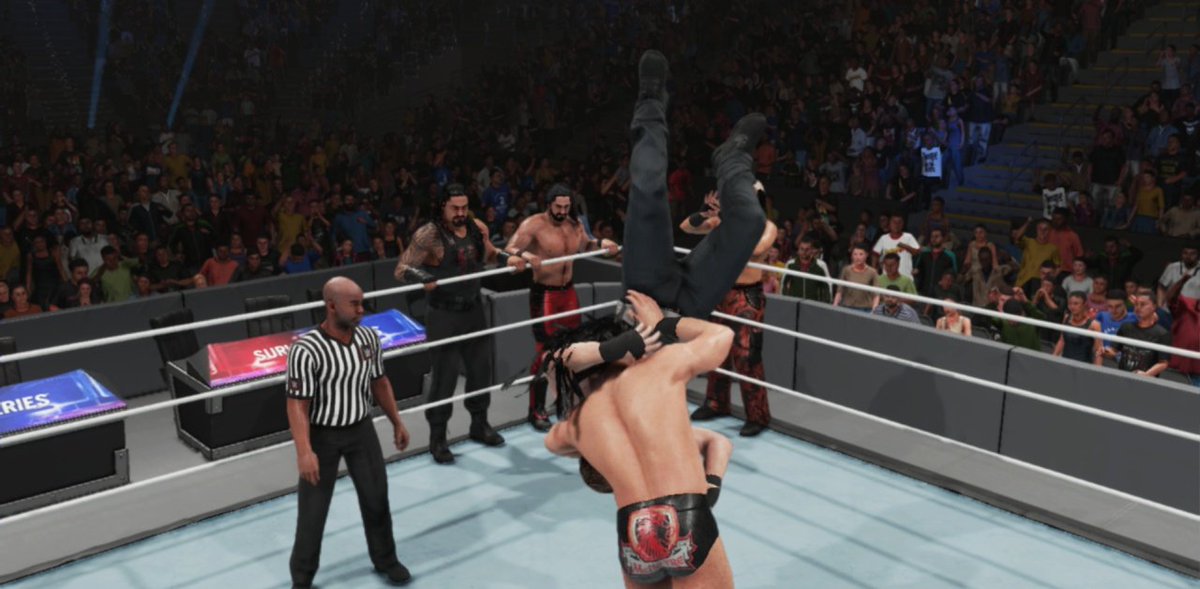 floydbanks2k26's tweet photo. #DeanAmbrose (@JonMoxley) gets some action with @DMcIntyreWWE as @WWERomanReigns gets some rest. A Bulldog for your troubles in this #WWERaw male #SurvivorSeries.  

#XboxOne #PPVTrend #WWE2K19 #UniverseMode #RomanReigns #SethRollin #BraunStrowman  #DrewMcIntyre #JinderMahal https://t.co/FePYOaH6Oa